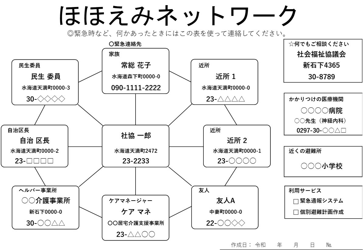 ほほえみネットワーク・ネットワーク表見本